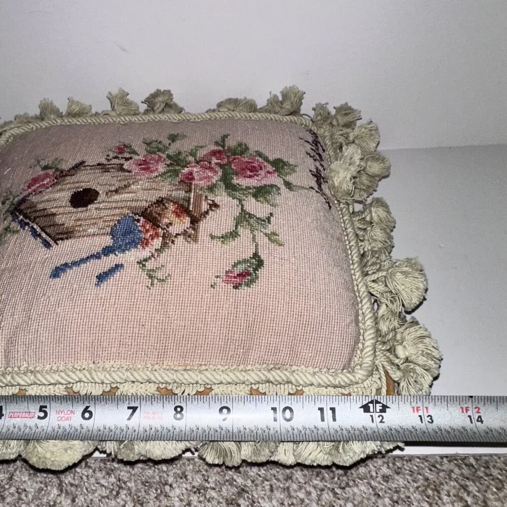 Needlepoint Pillow Birdhouse Blue Birds Carolyn Wright 13